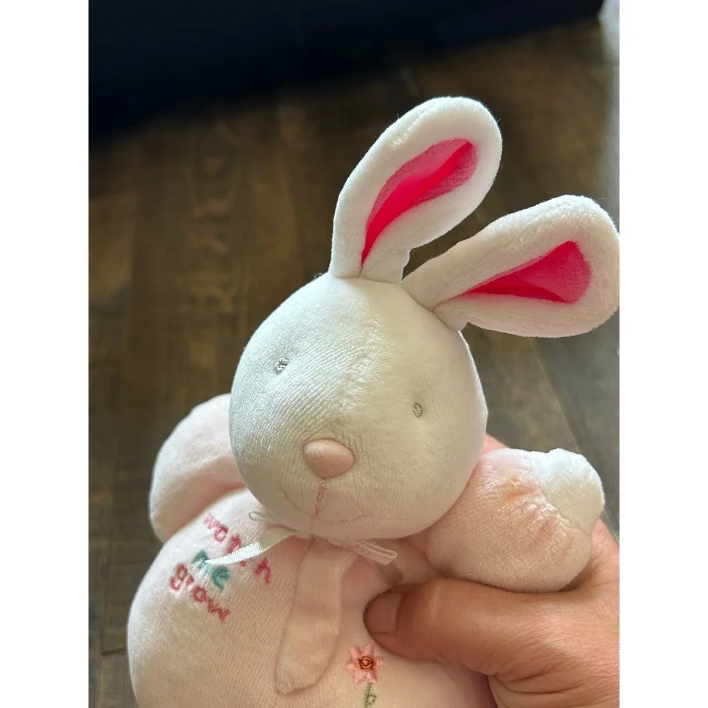 Carters Starters Prestige Pink Bunny Rabbit Plush Rattle Watch Me Grow Floral 9